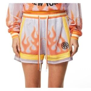 Smoke‎ Rise RED Penny Flame Mesh Shorts Gold Orange Women's L NWT